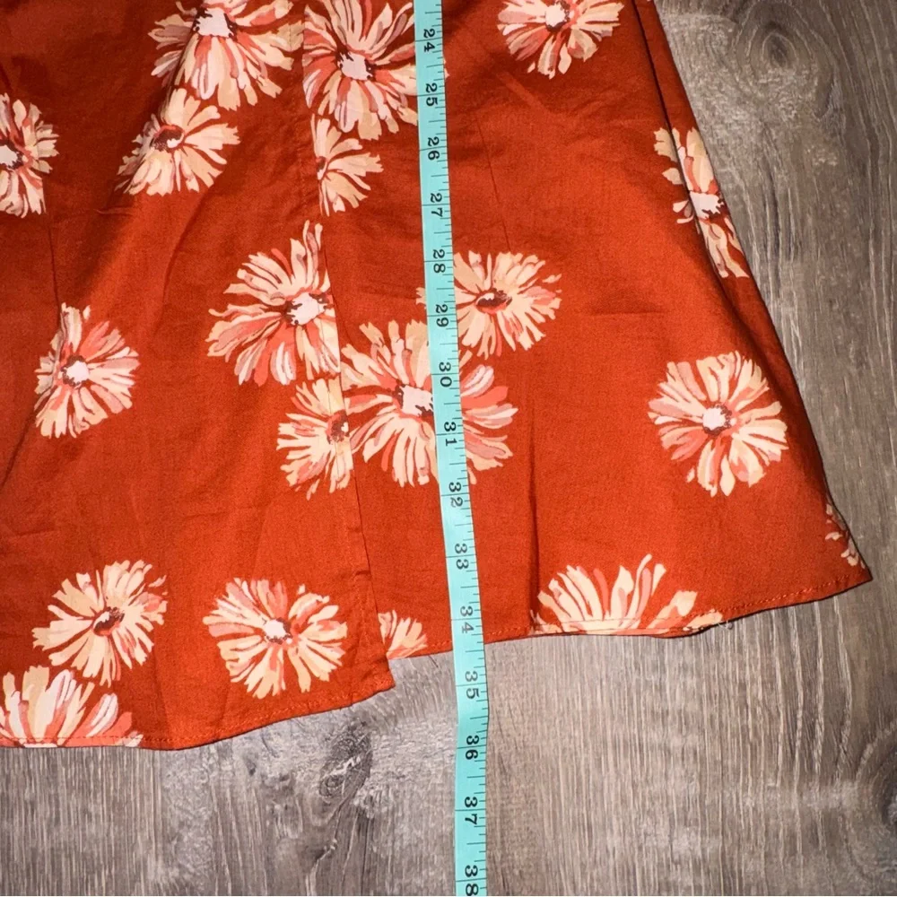 Madewell Floral Print Wrap Cotton V-Neck Mini Dress Rusty Torch dark orange S - Picture 15 of 16